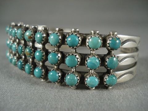 Quality Vintage Navajo 'Green Snake Eye' Turquoise Silver Bracelet