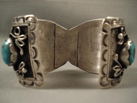 Huge Vintage Navajo Pilot Mountain Turquoise Silver Watch Bracelet