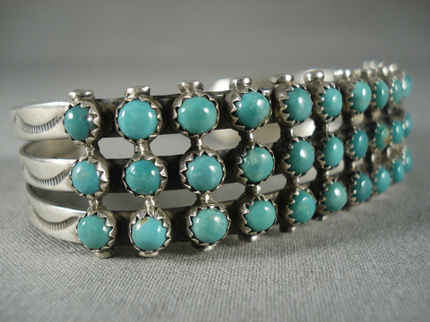 Quality Vintage Navajo 'Green Snake Eye' Turquoise Silver Bracelet