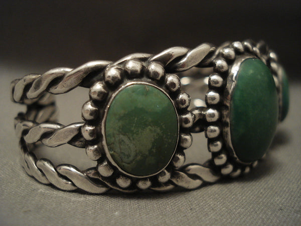 Early 1900's Vintage Navajo 'Twist Cuff' Cerrillos Turquoise Silver Bracelet