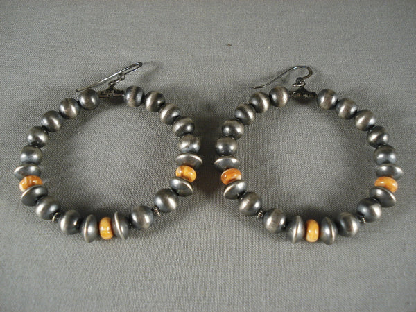 Fabulous Vintage Navajo Spiny Oyster Silver Bead Earrings