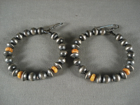 Fabulous Vintage Navajo Spiny Oyster Silver Bead Earrings