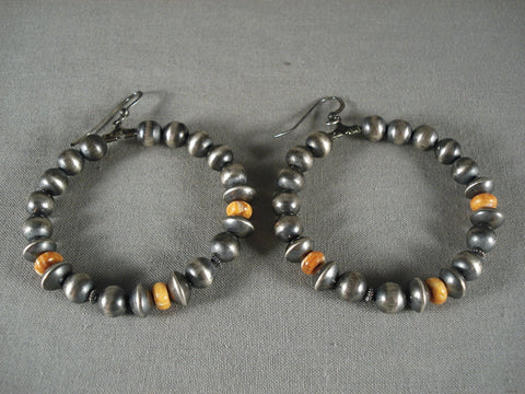 Fabulous Vintage Navajo Spiny Oyster Silver Bead Earrings