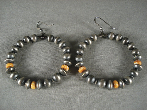 Fabulous Vintage Navajo Spiny Oyster Silver Bead Earrings