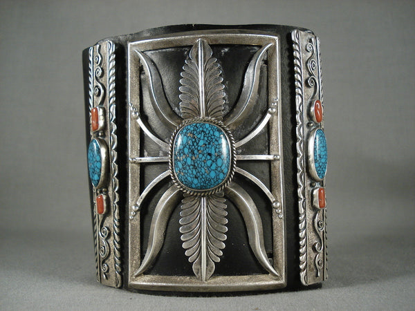 104 Gram Vintage Navajo Web Turquoise Silver Ketoh Bracelet Old