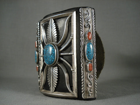 104 Gram Vintage Navajo Web Turquoise Silver Ketoh Bracelet Old