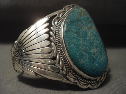 Huge Vintage Navajo 'Protection Flank' Silver Bracelet