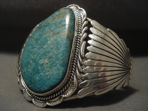 Huge Vintage Navajo 'Protection Flank' Silver Bracelet