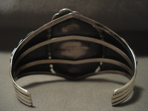 Huge Vintage Navajo 'Protection Flank' Silver Bracelet