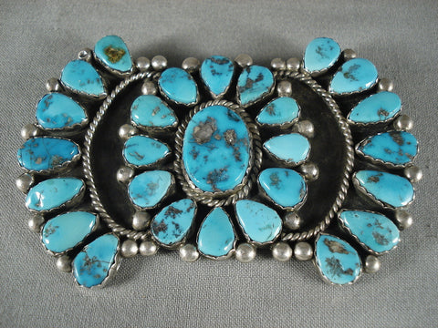 Huge Vintage Navajo Turquoise Silver Pin