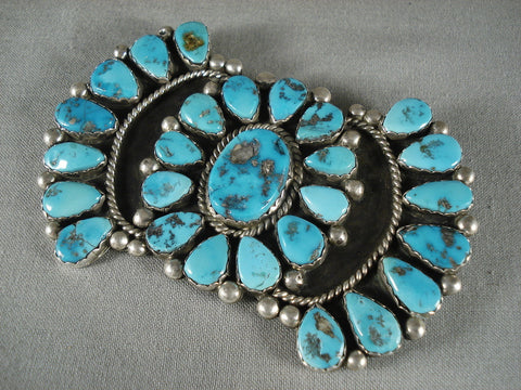 Huge Vintage Navajo Turquoise Silver Pin