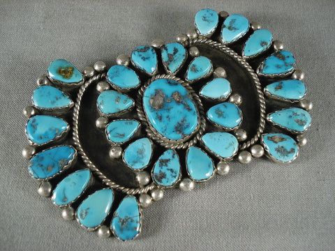 Huge Vintage Navajo Turquoise Silver Pin