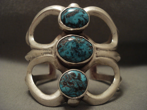 Towering Vintage Navajo Old Basalt Turquoise Silver Bracelet