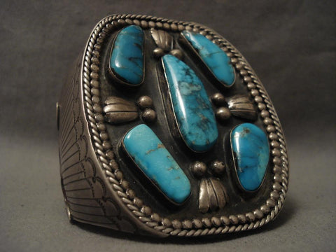Monumental Vintage Navajo Blue Diamond Turquoise Silver Bracelet