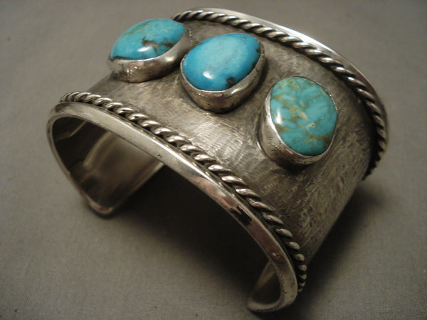 wide Old Navajo Turquoise Silver Bracelet, Old!