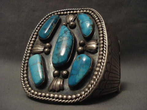 Monumental Vintage Navajo Blue Diamond Turquoise Silver Bracelet