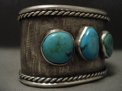 wide Old Navajo Turquoise Silver Bracelet, Old!