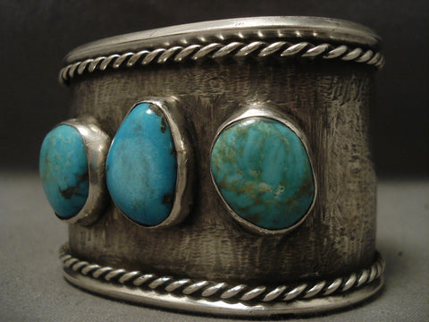 wide Old Navajo Turquoise Silver Bracelet, Old!