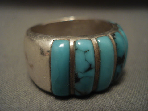 Very Rare Vintage Navajo Blue Diamond Turquoise Silver Ring