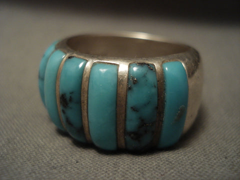 Very Rare Vintage Navajo Blue Diamond Turquoise Silver Ring