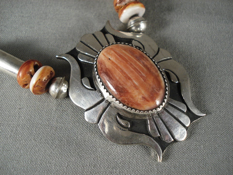 Absolutely Fabulous Vintage Navajo Spiny Shell Silver Necklace