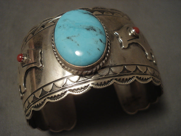 Big Old Vintage Navajo Turquoise Silver 'Bear' Bracelet