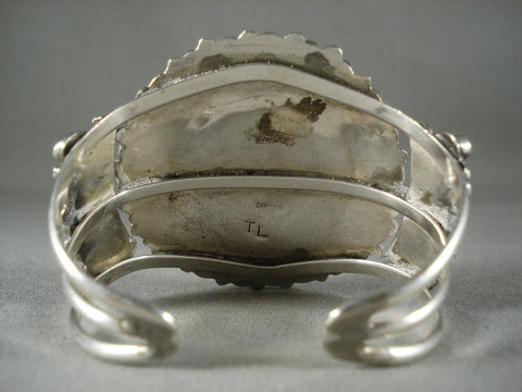 Huge Vintage Navajo Silver Coin Turquoise Bracelet