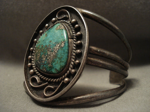 Very Rare Old Deposit Ajax Vintage Navajo Turquoise Silver Bracelet