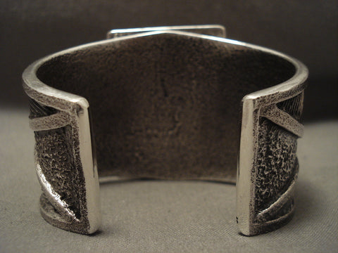 147 Grams Incredibly Detailed Navajo Tufa Silver Bracelet