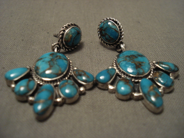 Huge Vintage Navajo Blue Thunder Turquoise Silver Earrings