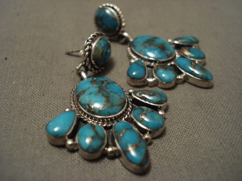 Huge Vintage Navajo Blue Thunder Turquoise Silver Earrings