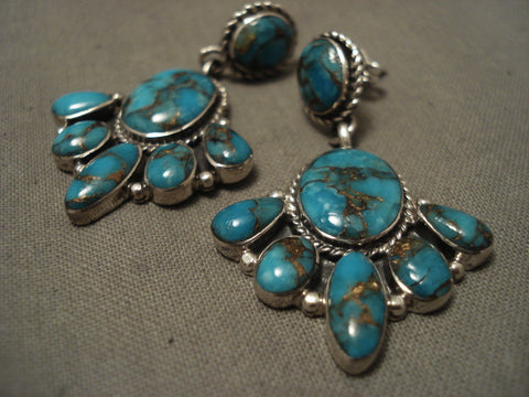 Huge Vintage Navajo Blue Thunder Turquoise Silver Earrings