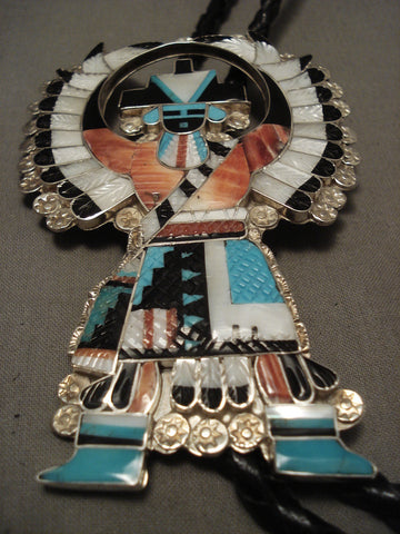 One Of The Finest Huge Zuni 'Intricate Inlay' Silver Eagle Bolo Tie