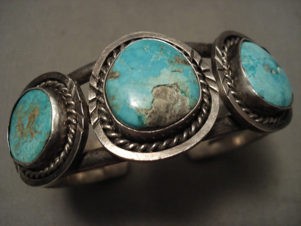 Hvy And Old Vintage Navajo Blye Gem Turquoise Silver Bracelet
