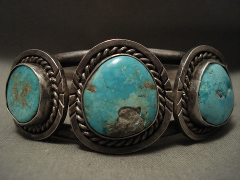 Hvy And Old Vintage Navajo Blye Gem Turquoise Silver Bracelet
