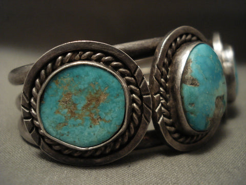 Hvy And Old Vintage Navajo Blye Gem Turquoise Silver Bracelet
