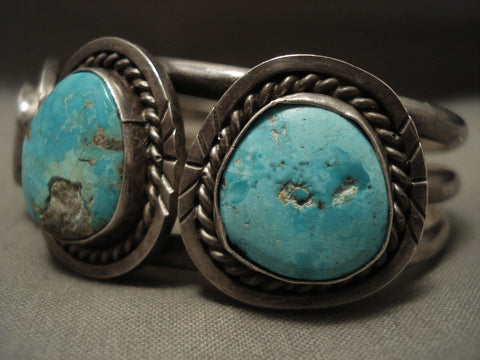 Hvy And Old Vintage Navajo Blye Gem Turquoise Silver Bracelet