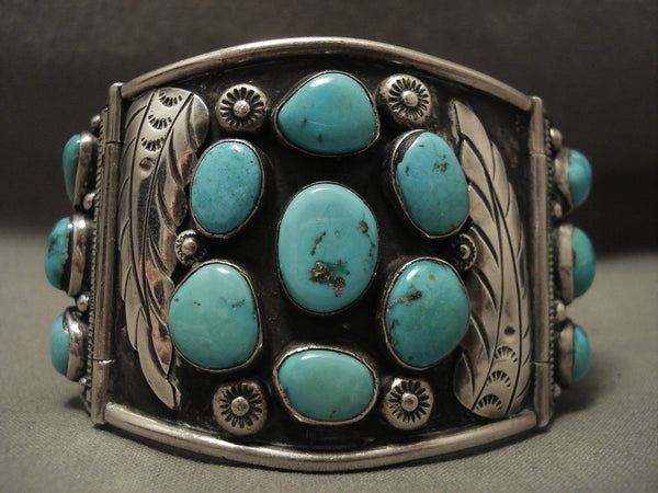 The Biggest And Best Vintage Navajo Clasp Link Turquoise Navajo Silver Bracelet