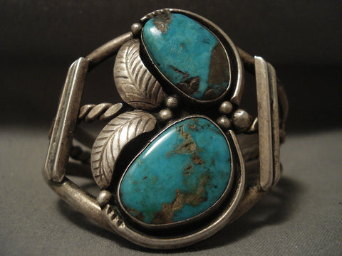 Big Old Vintage Navajo Blue Gem Turquoise Silver Bracelet