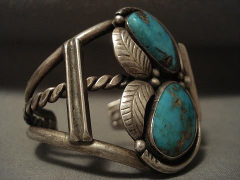 Big Old Vintage Navajo Blue Gem Turquoise Silver Bracelet