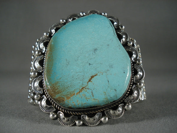 Big Big Big Vintage Navajo Turquoise Silver 'Leaf Sun' Bracelet