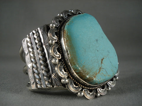 Big Big Big Vintage Navajo Turquoise Silver 'Leaf Sun' Bracelet