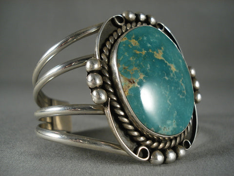Huge Vintage Navajo 'Domed Turquoise' Silver Bracelet
