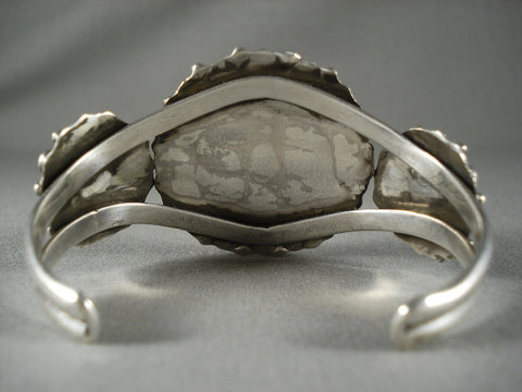 Earlier Vintage Navajo 'Turquoise Sun' Silver Bracelet