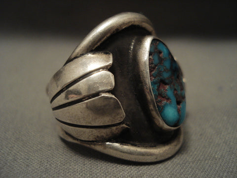 Huge And Very Old Navajo Red Mountain Turquoise Silver Ring