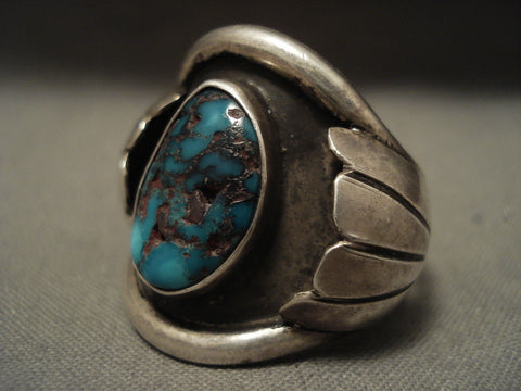 Huge And Very Old Navajo Red Mountain Turquoise Silver Ring