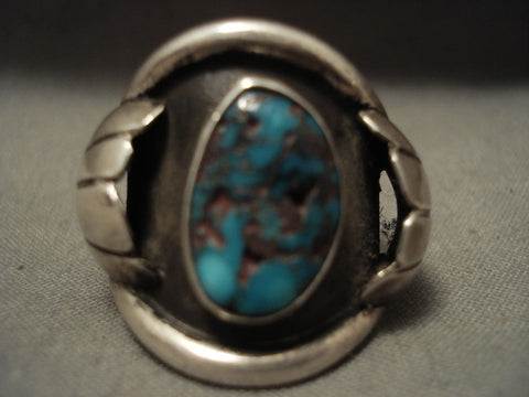 Huge And Very Old Navajo Red Mountain Turquoise Silver Ring