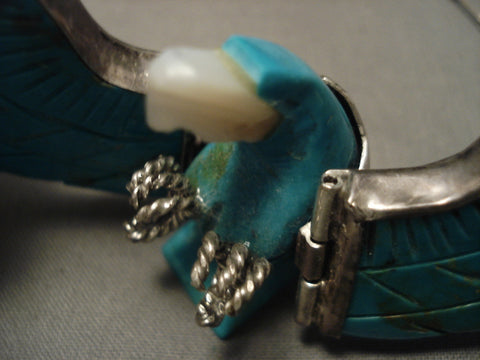 Huge Old Navajo operable Wings Turquoise Silver Necklace