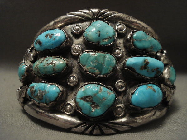 Chunky Huge Vintage Navajo Old Persin Turquoise Silver Bracelet