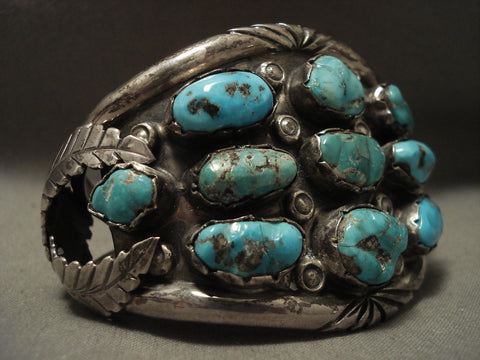 Chunky Huge Vintage Navajo Old Persin Turquoise Silver Bracelet